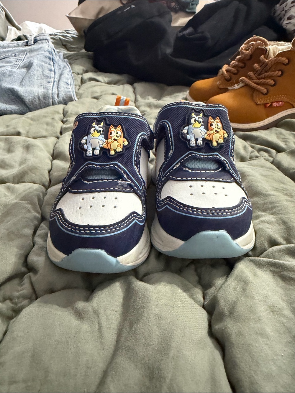 Kids Navy & White velcro Sneakers with Cartoon Puppy Detail